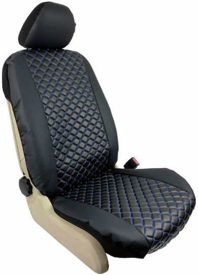 Huse pentru Scaune Față Royal Leatherette Negru Cusături Albastre 4 Bucăți
