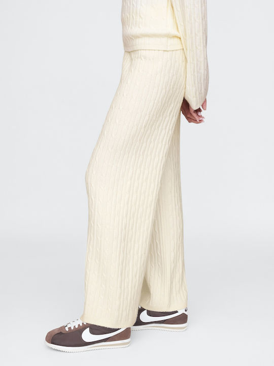 Pantaloni Dama Din Țesătură Cu Cauciuc Bej Cream Beige