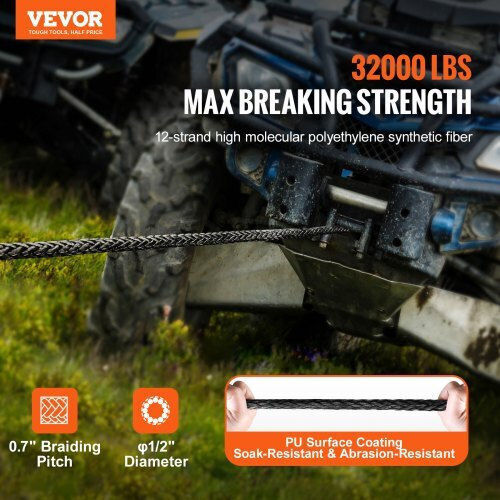 Συνθετικό Σχοινί Βίντσι Vevor 1/2" X 92' 32,000 Lbs Προστατευτικό Κάλυμμα + Γάντζο + Ιμάντα Κατάλληλο Suv Οχήματα Εκτός Δρόμου Φορτηγά Hcjpsjyx12in5pyekv0