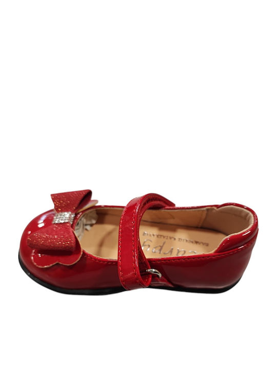 Kids Leather Ballerinas with Hoop & Loop Closure Red