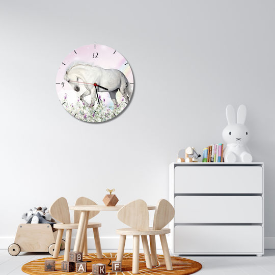 Kinder-Wanduhr Pastell Pferdebilder Kinderzimmer 30cm