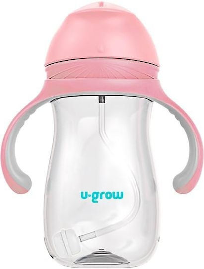 U-Grow Παιδικό Ποτηράκι με Λαβές και Καλαμάκι από Πλαστικό Ροζ 300ml