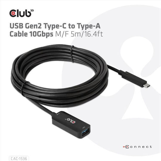 Club3D USB 3.2 Cable USB-C male - USB-A female Μαύρο 5m CAC-1536