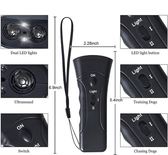 Lanternă LED Ultrasonică pentru Alungarea Câinilor, Dresor Portabil pentru Câini, Pachet Dublu Negru Multicolor