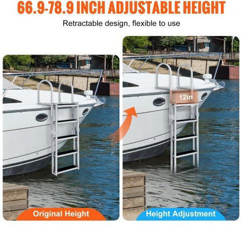 Vevor Adjustable Aluminum 5-Step Dock Ladder 170-200cm