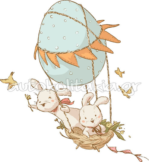 Hot Air Balloon Wall Sticker with Bunnies 80cm X 86cm