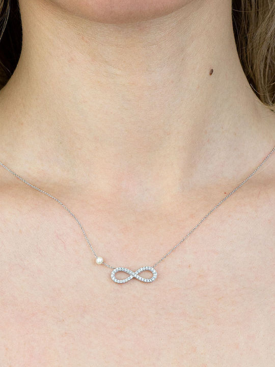 Kiriakos Gofas Halskette Unendlichkeit aus Weißgold 14K mit Perlen