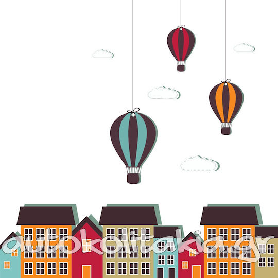 Wall Sticker Little Houses Hot Air Balloon 50cm X 46cm