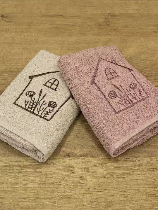 Lino Home 2pc Bath Towel Set Refugio 30x50cm. Beige-pink