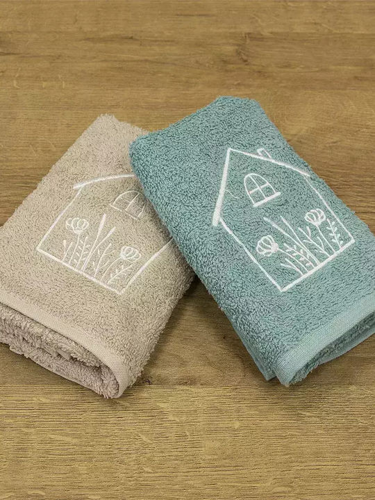 Lino Home 2pc Bath Towel Set Refugio 30x50cm. Beige-mint