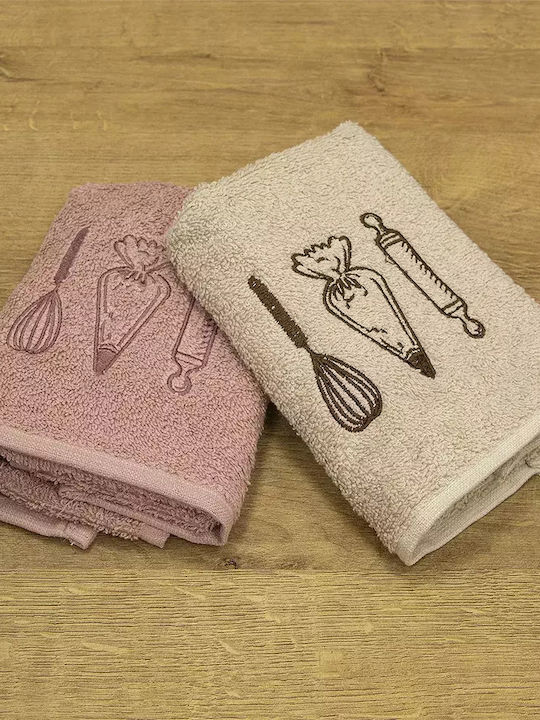 Lino Home 2pc Bath Towel Set Mestolo 30x50cm. Beige-pink