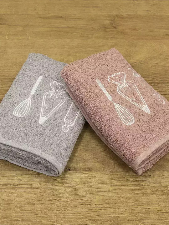 Lino Home 2pc Bath Towel Set Mestolo 30x50cm. Pink-grey