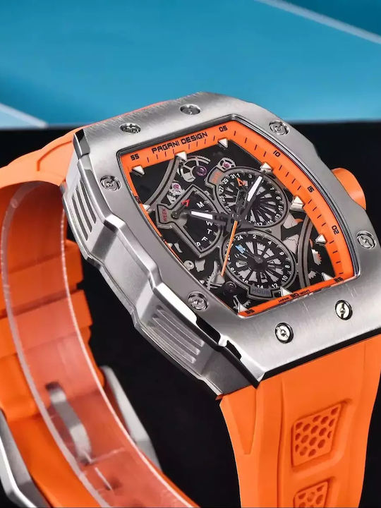 Pagani Design Herrenuhr 12mm Automatisch mit Orange Metallarmband