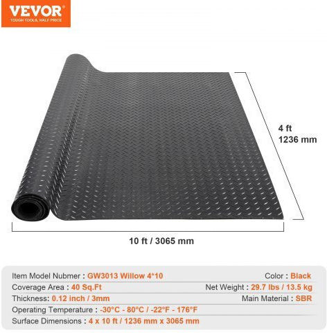 Vevor Plastic Floor PVC 3mm in Roll with Width 1.2m (price per sq.m)