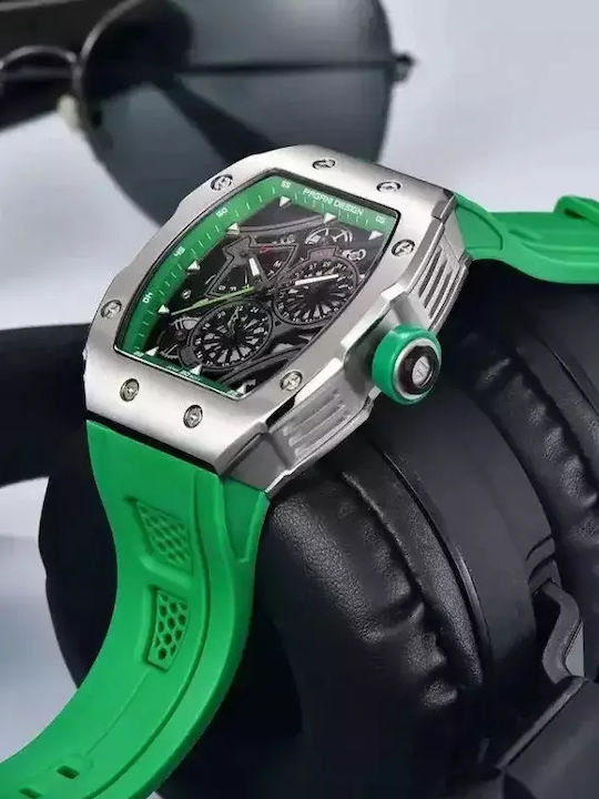 Pagani Design Ceas Bărbătesc 12mm Automat cu Verde Brățară Metalică