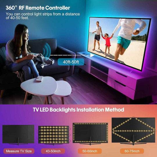 Houhui LED Strip Backlighting TV USB 5V RGB Light 3m with Power Supply