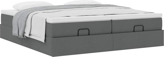 King Size Bed Base Upholstered with Fabric Dark Gray with Slats & Mattress 180x200cm 3311242
