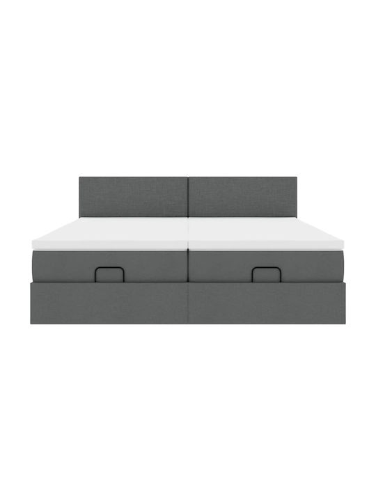 vidaXL King Size Fabric Upholstered Bed Dark Grey with Slats and Mattress 180x200cm