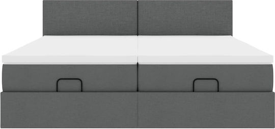 vidaXL King Size Fabric Upholstered Bed Dark Grey with Slats and Mattress 180x200cm 3311974