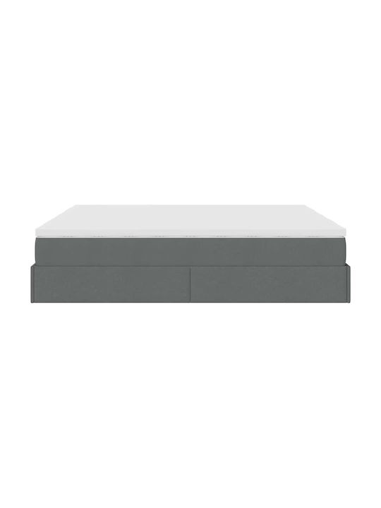 King Size Bed Base Upholstered with Fabric Dark Gray with Slats & Mattress 180x200cm 3311242