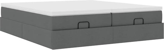 King Size Bed Base Upholstered with Fabric Dark Gray with Slats & Mattress 180x200cm 3311242