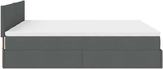 vidaXL King Size Fabric Upholstered Bed Dark Grey with Slats and Mattress 180x200cm 3311974
