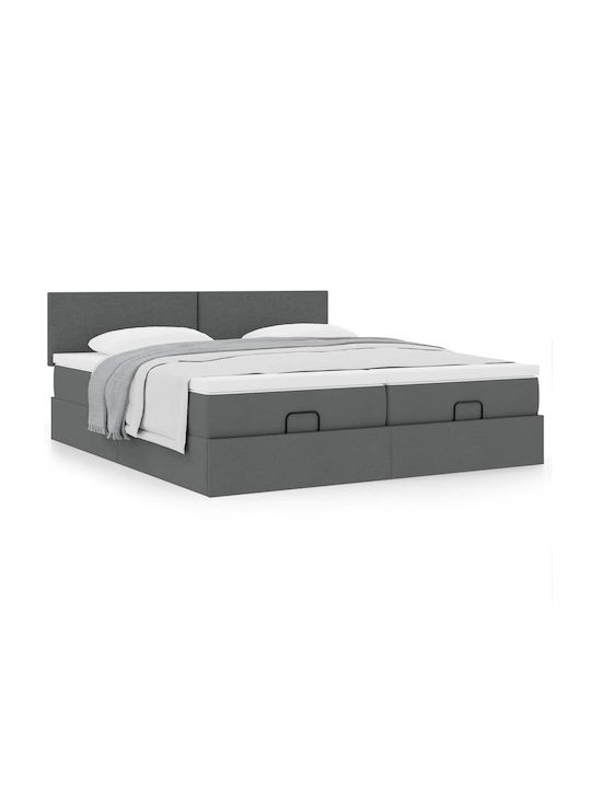 vidaXL King Size Fabric Upholstered Bed Dark Grey with Slats and Mattress 180x200cm