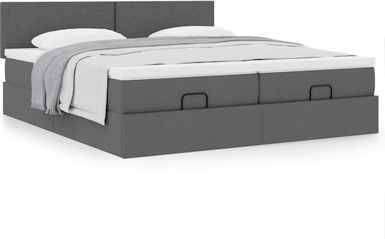 vidaXL King Size Fabric Upholstered Bed Dark Grey with Slats and Mattress 180x200cm 3311974