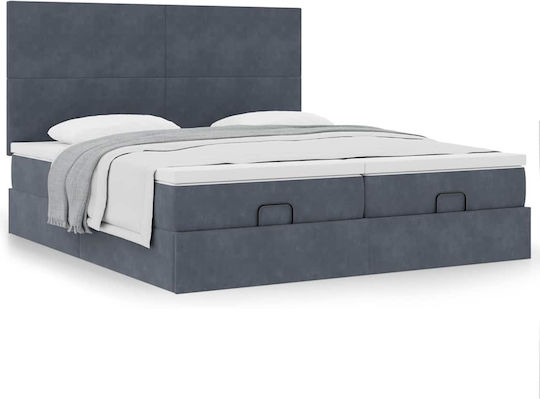 King Size Upholstered Fabric Bed Dark Grey with Slats and Mattress 200x200cm