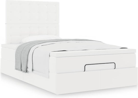 Half Double Bed Upholstered with Faux Leather White with Storage Space with Slats & Mattress 120x200cm