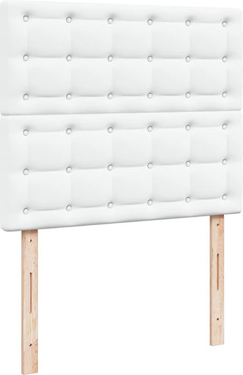 Half Double Bed Upholstered with Faux Leather White with Storage Space with Slats & Mattress 120x200cm
