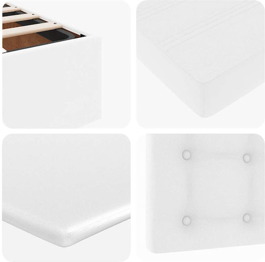 Half Double Bed Upholstered with Faux Leather White with Storage Space with Slats & Mattress 120x200cm