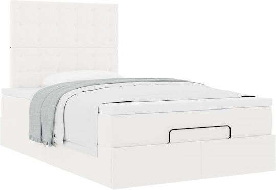 Half Double Bed Upholstered with Faux Leather White with Storage Space with Slats & Mattress 120x200cm