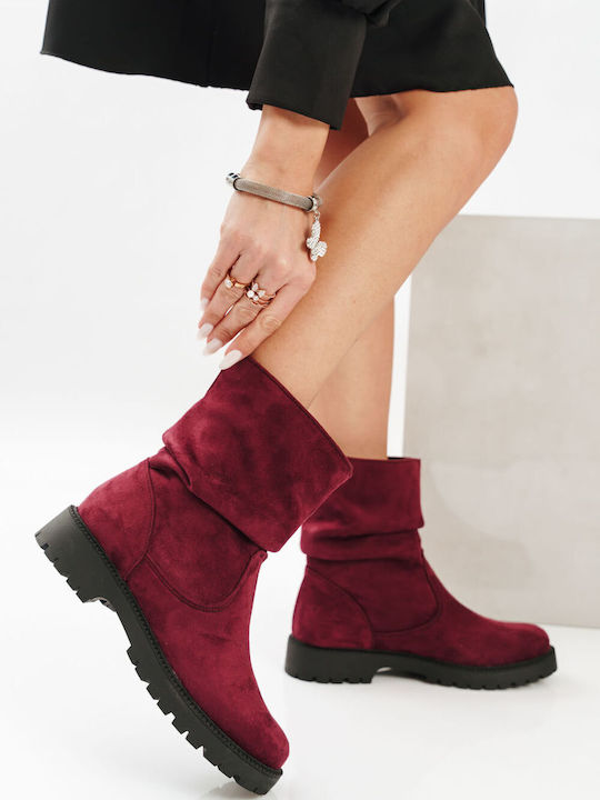 Burgundy Ruched Ankle Boots Made In Greece