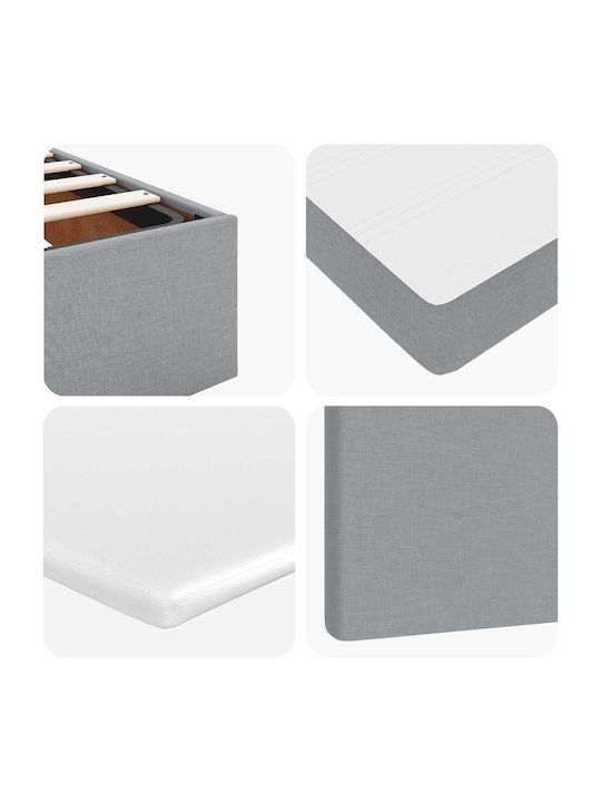 Semi-Double Bed Upholstered with Light Grey Fabric with Slats & Mattress 120x200cm