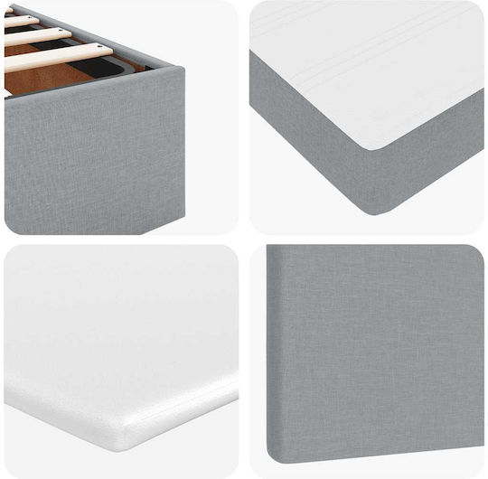 Semi-Double Bed Upholstered with Light Grey Fabric with Slats & Mattress 120x200cm