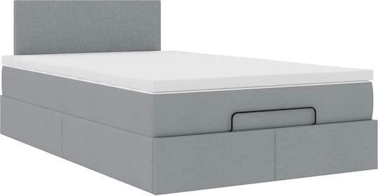 Semi-Double Bed Upholstered with Light Grey Fabric with Slats & Mattress 120x200cm