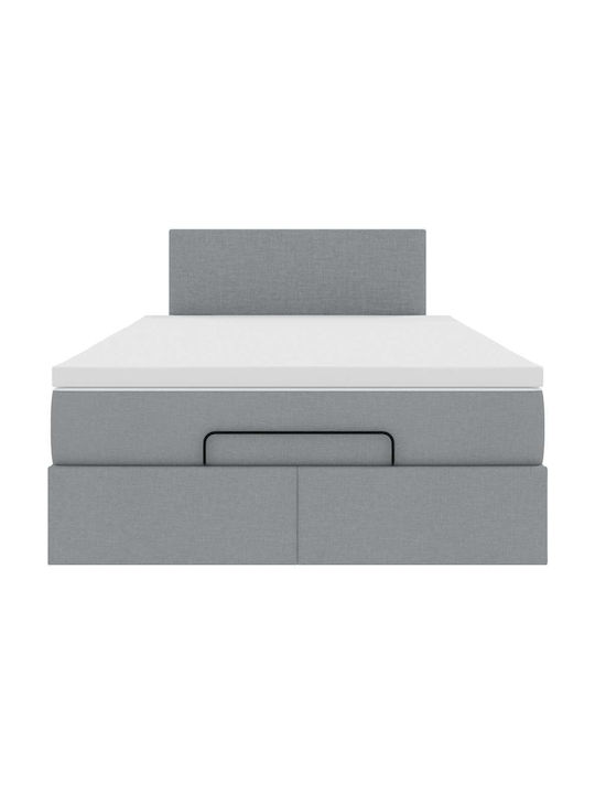 Semi-Double Bed Upholstered with Light Grey Fabric with Slats & Mattress 120x200cm