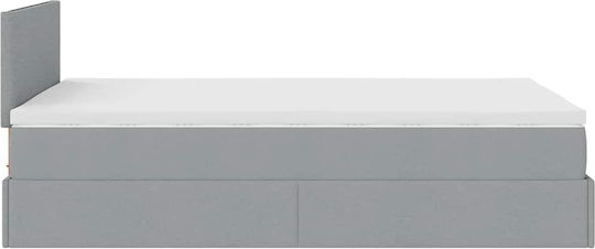 Semi-Double Bed Upholstered with Light Grey Fabric with Slats & Mattress 120x200cm