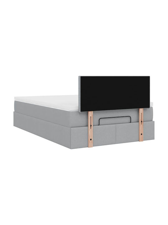 Semi-Double Bed Upholstered with Light Grey Fabric with Slats & Mattress 120x200cm