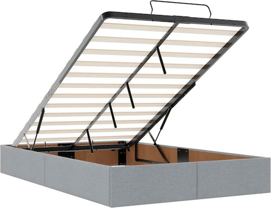 Semi-Double Bed Upholstered with Light Grey Fabric with Slats & Mattress 120x200cm