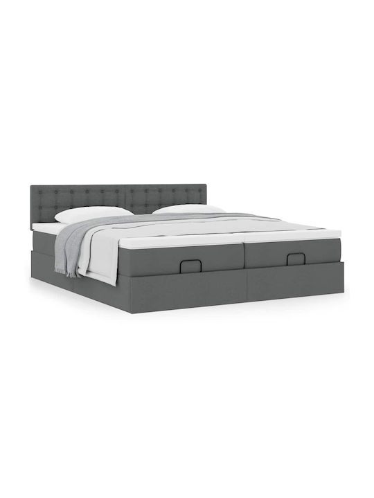 King Size Upholstered Bed with Fabric Dark Grey with Slats & Mattress 180x200cm