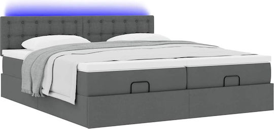 King Size Upholstered Bed with Fabric Dark Grey with Slats & Mattress 180x200cm
