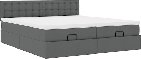 King Size Upholstered Bed with Fabric Dark Grey with Slats & Mattress 180x200cm