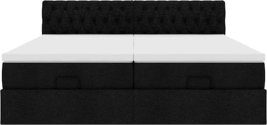 Double Upholstered Bed with Fabric Black with Slats and Mattress 160x200cm 3312010
