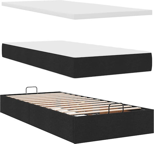 Double Upholstered Bed with Fabric Black with Slats and Mattress 160x200cm 3312010