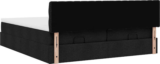 Double Upholstered Bed with Fabric Black with Slats and Mattress 160x200cm 3312010