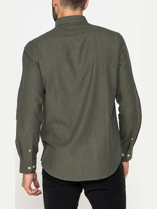 Long-sleeved Cotton Shirt Dark Green