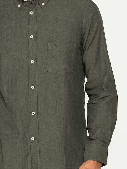 Long-sleeved Cotton Shirt Dark Green