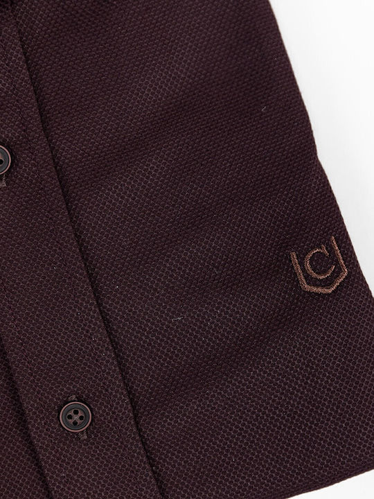 Μακρυμάνικo Βαμβακερό Πουκάμισο σε Στενή Γραμμή Μπορντό